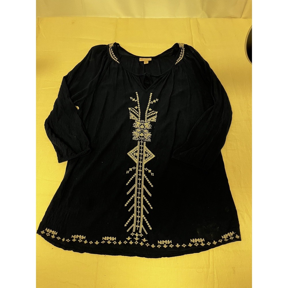 Established 1962 Tunic Top Women's Size L Peasant Embroidered Blue/white BOHO